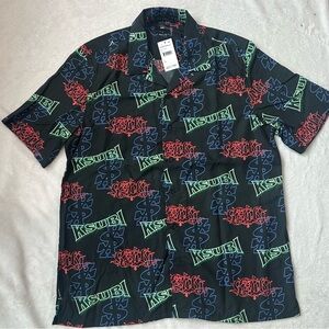 Ksubi Glow Resort Short Sleeve Shirt Men's Size M Black All Over Print Button Up